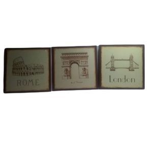 Rome London Metal Sign Art Home Decor 13" Set of 3